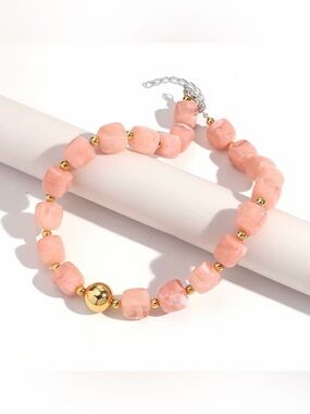 Pink Beaded Necklace with Gold Accents - Jewelry